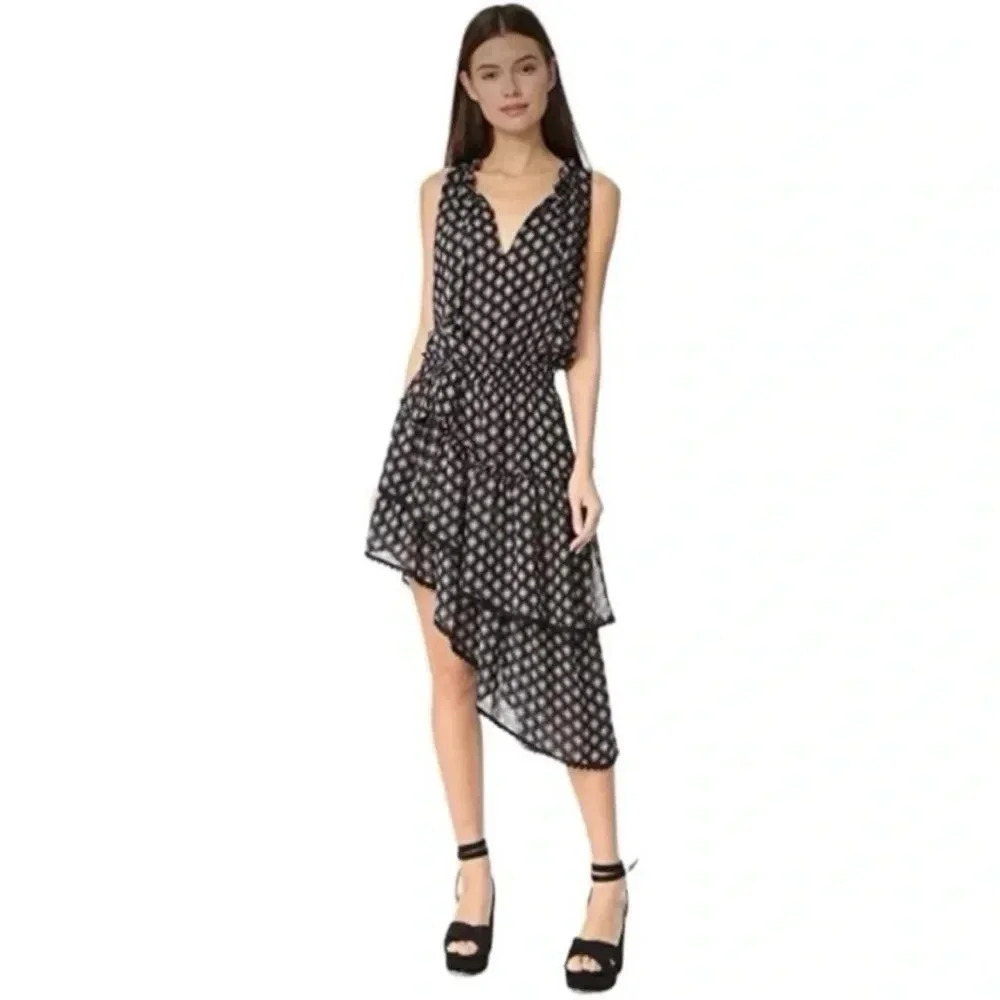Misa Los Angeles asymmetrical printed ruffle mini dress